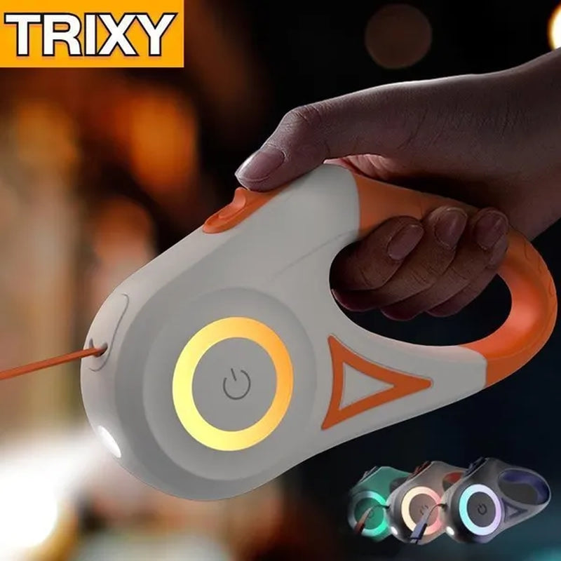 Correa retráctil automática para perro, luminosa LED de 3M