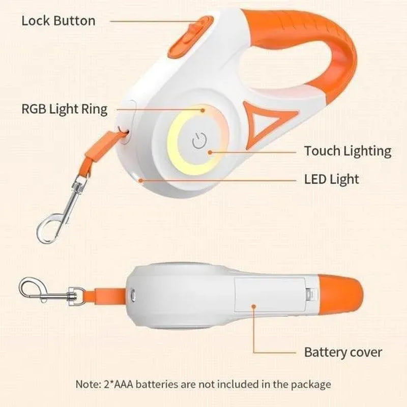 Correa retráctil automática para perro, luminosa LED de 3M