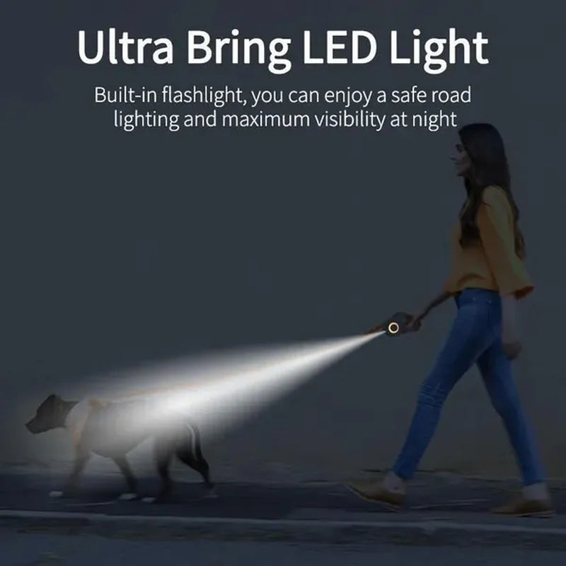 Correa retráctil automática para perro, luminosa LED de 3M