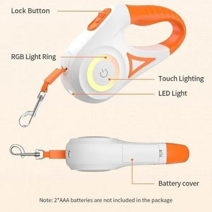 Correa retráctil automática para perro, luminosa LED de 3M